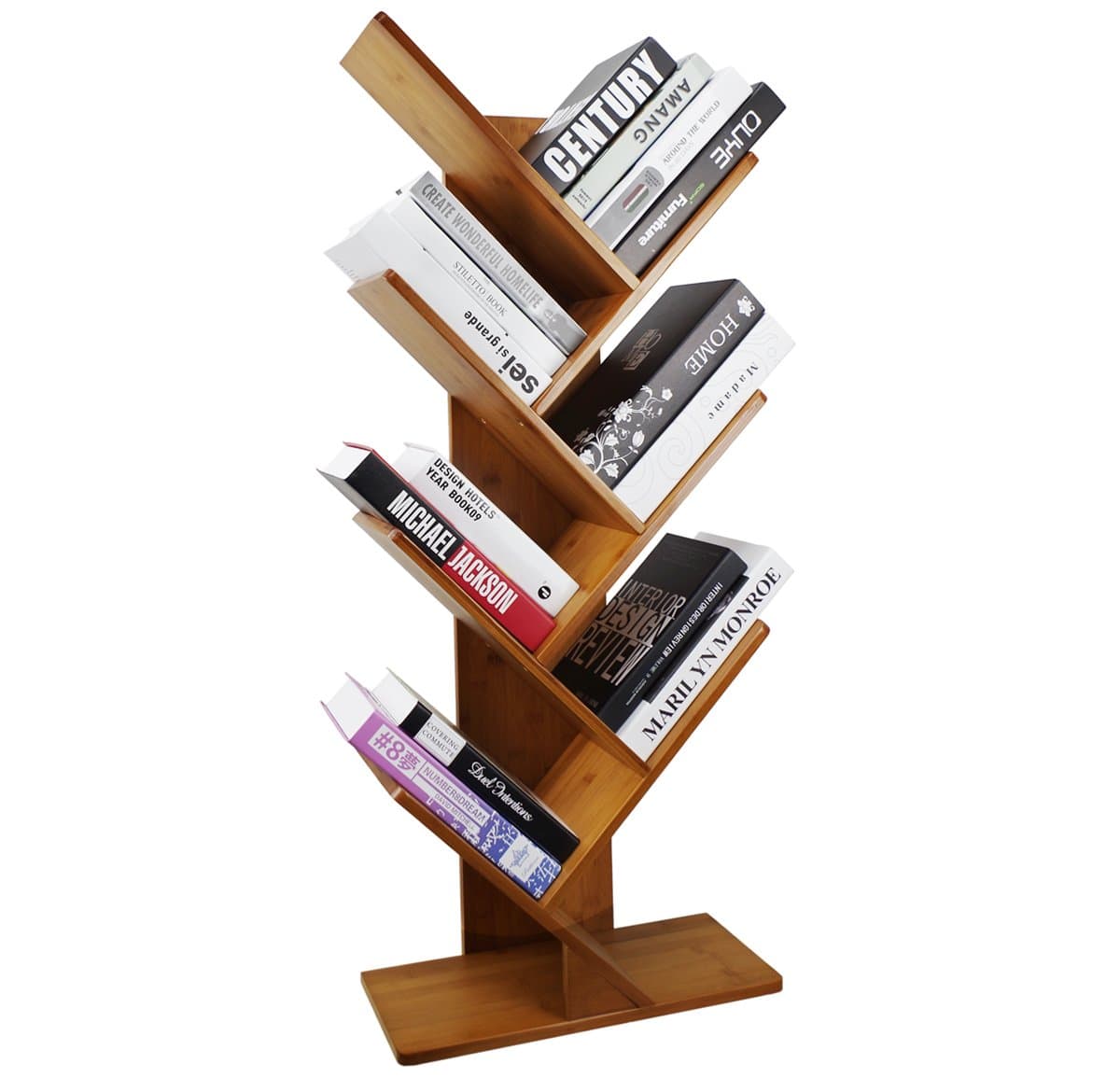 COPREE Bamboo 7-Shelf Tree Bookshelf Book Rack Display Storage Organizer Bookcase Shelving Free Standing Bookshelves for CDs, Movies & Books Holder