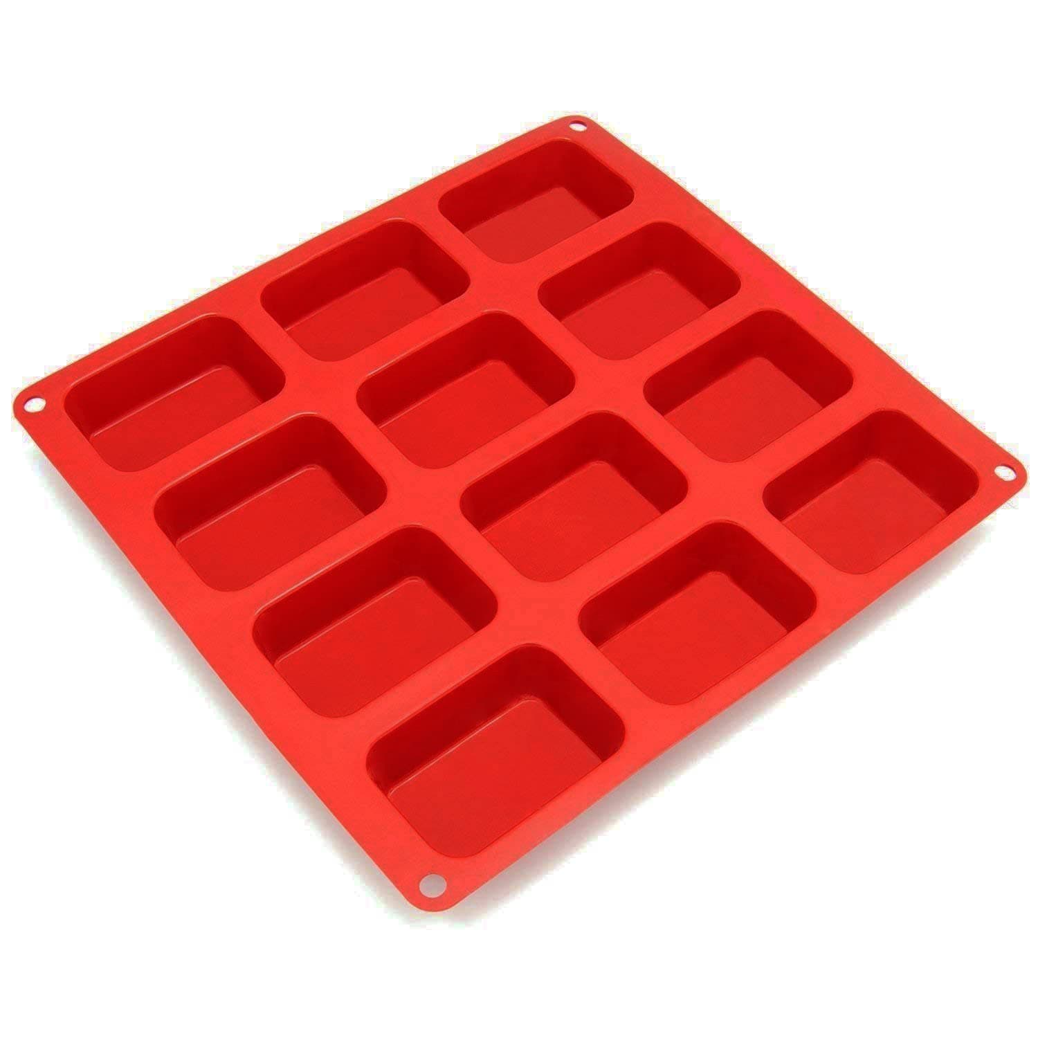 Darkpyro 12-Cavity Silicone Mould for Soap Making, Loaf, Muffins - Pack of 1, Red