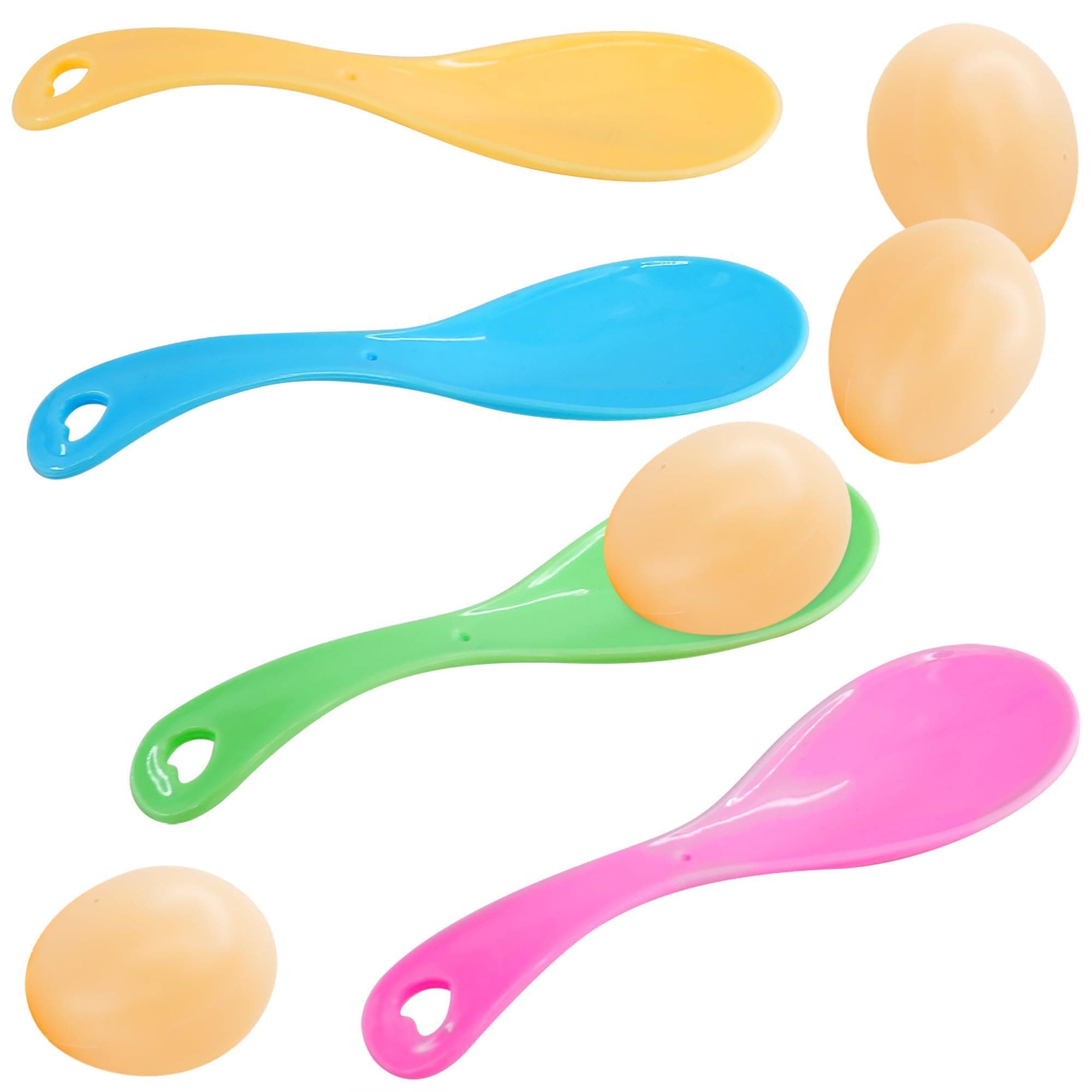 The Magic Toy Shop Egg and Spoon Race Game – 4 Plastic Spoons & 4 Eggs – Classic Outdoor Game for Kids & Adults – Great for Easter, Garden Parties, Carnivals, Sports Days, Family Gatherings