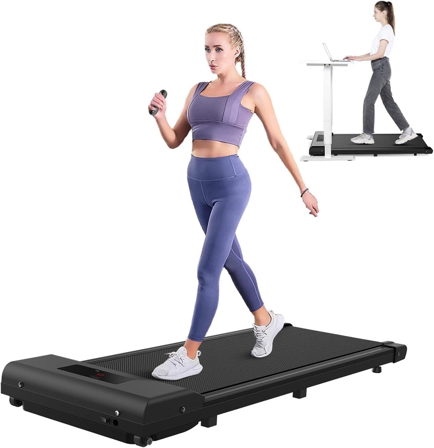 Denzoz Upgraded Walking Pad Treadmill, Smart Walking Pad, Quiet Under Desk Treadmill for Home Use, Remote Control & App-Enabled, No Assembly Required, Fitness Data Recording (black)