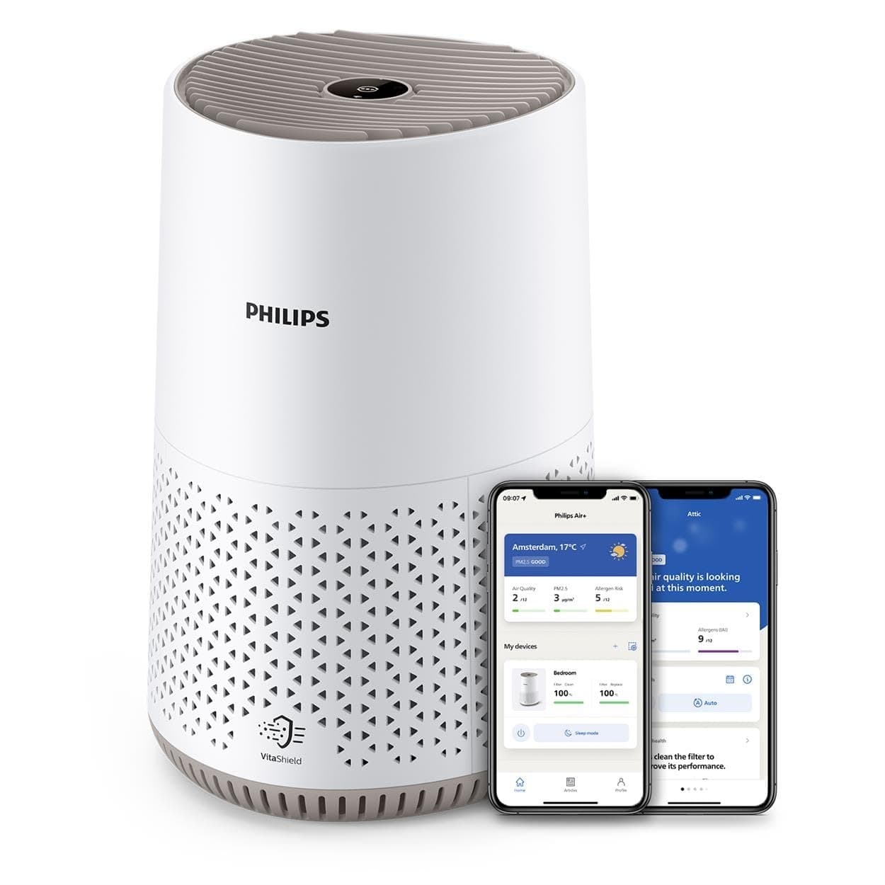 Philips Air Purifier 600 Series, Ultra-quiet and energy-efficient, For allergy sufferers, HEPA filter removes 99.97% of pollutants, Covers up to 44m2, App control, White (AC0650/20)