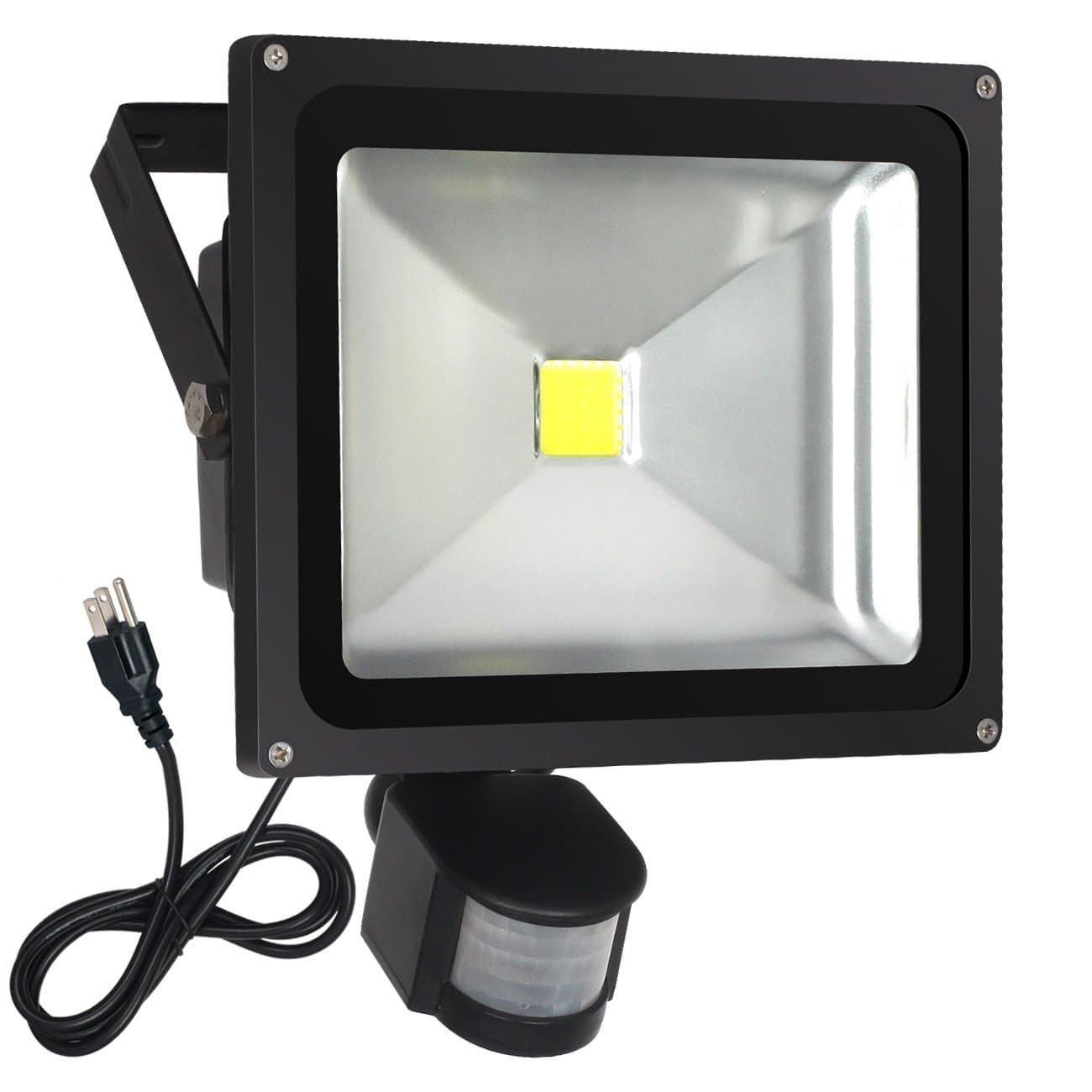 FASIHILAN 30W Motion Sensor Flood Light, Outdoor Waterproof Wall Light Fixture, 2400LM PIR Sensitive Security Light, Auto ON/Off Floodlight Lamp, 6000K Intelligent Light with US 3-Plug