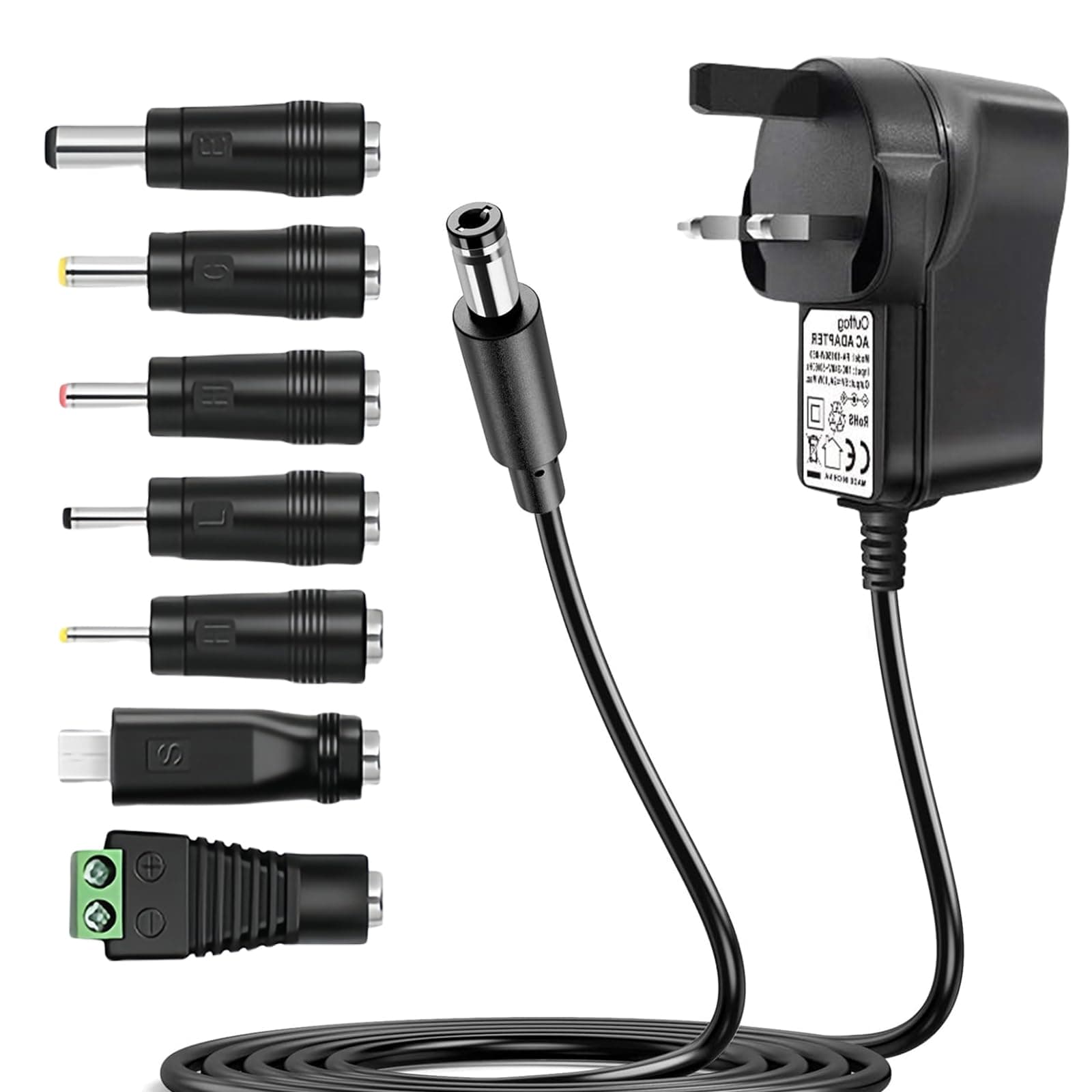 2A Power Adapter, Universal AC to DC 5V Charger 10W for LED Strip Lights, TV Box, Router, Speaker, USB Hub and More Home Appliances With 7 DC Plug