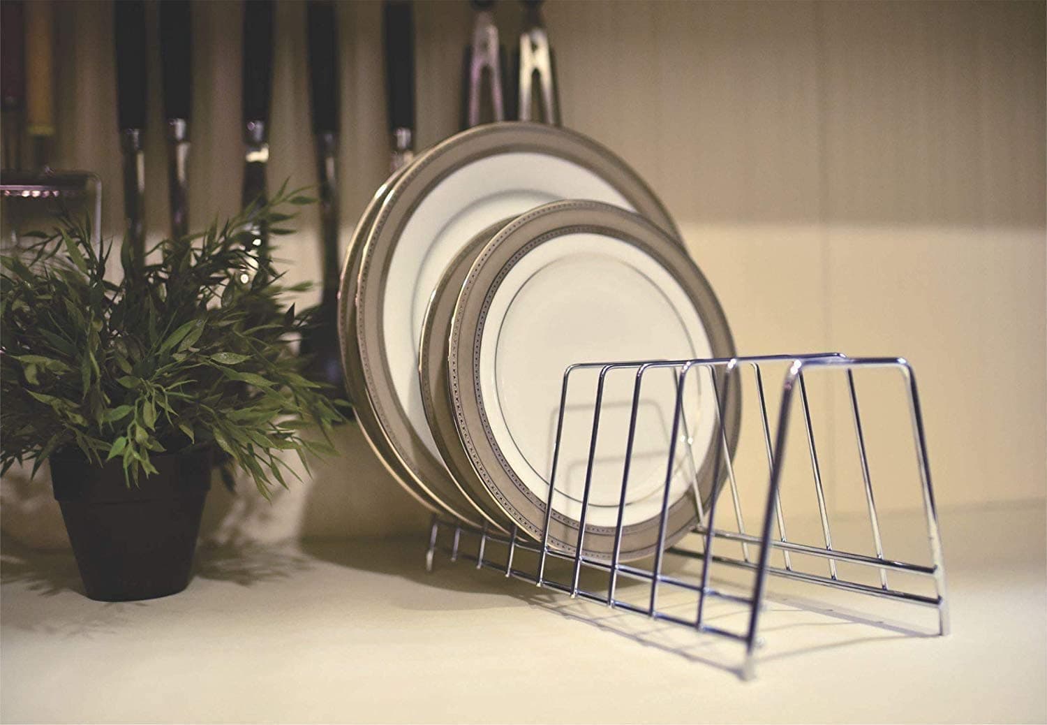 LEVON Stainless Steel Plate Rack | Dish Rack | Plate Stand | Dish Stand | Lid Holder Utensil Rack for Kitchen - 6 Sections| with Anti-Rust Nano Coating