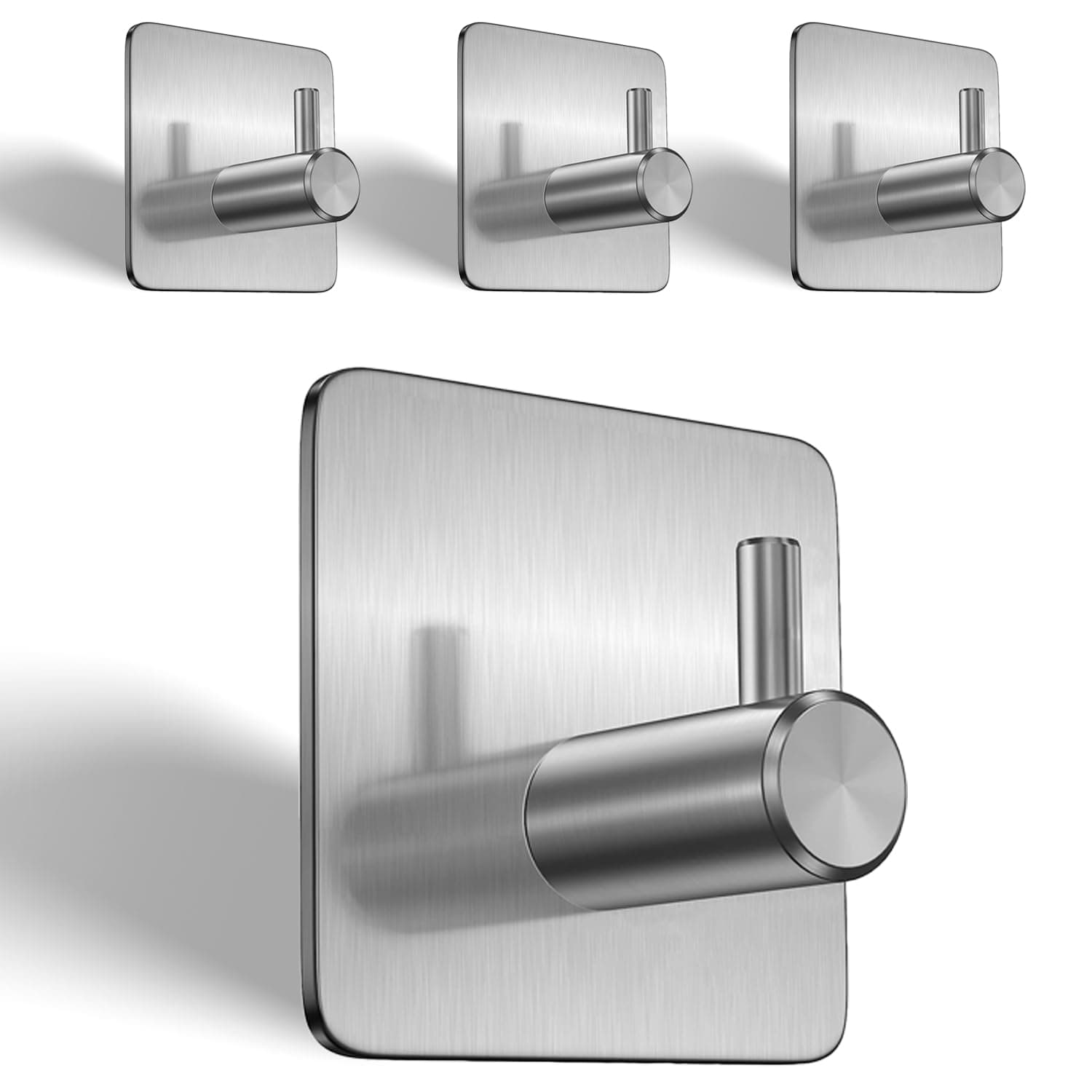 Self Adhesive Wall Hooks (Pack of 04pcs) - Heavy Duty 304 Stainless Steel Anti-Skid & Anti-Rust Waterproof Hooks Perfect for Bathroom, Bedroom & Kitchen - Hooks for Hanging Hat, Towel & Coat