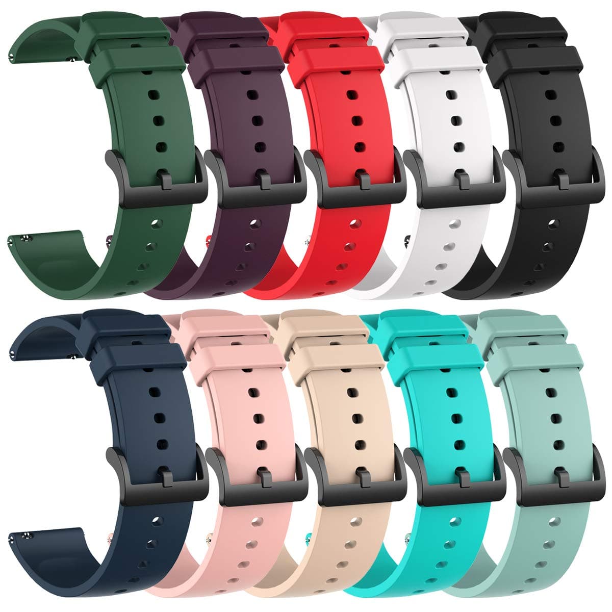 Chofit 10 Pack Silicone Bands Compatible with Amazfit Active 2 1/GTR mini/GTS 2 2e 3 4/GTS 2 4 mini, 20MM Replacement Watch Straps for Amazfit Bip 3,3 Pro/Bip U,U Pro