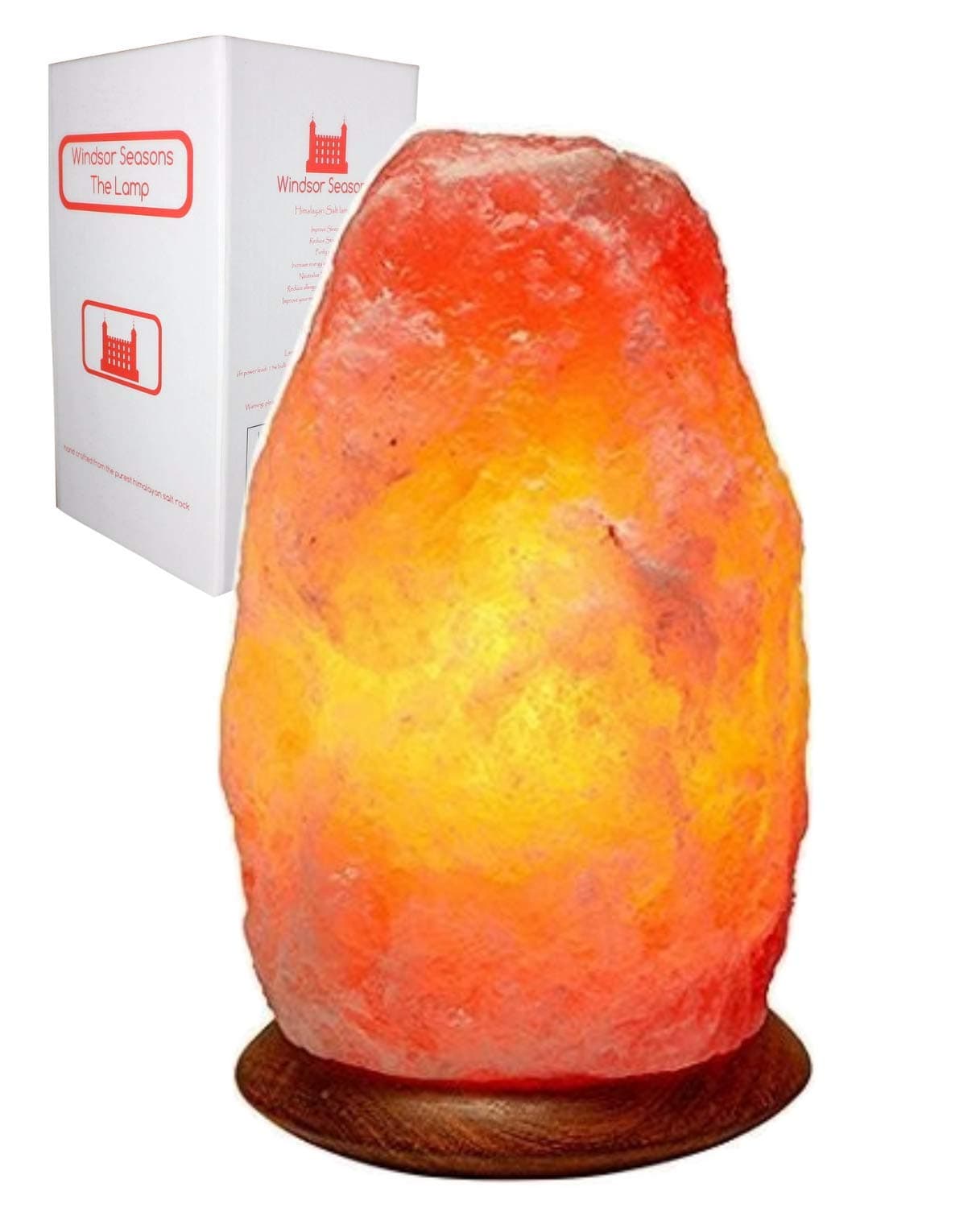 Hand Crafted Natural Large 9-Inch Crystal Himalayan Salt Lamp with Neem Wood Base, 6-Feet Cord, Dimmer Switch and Bulb