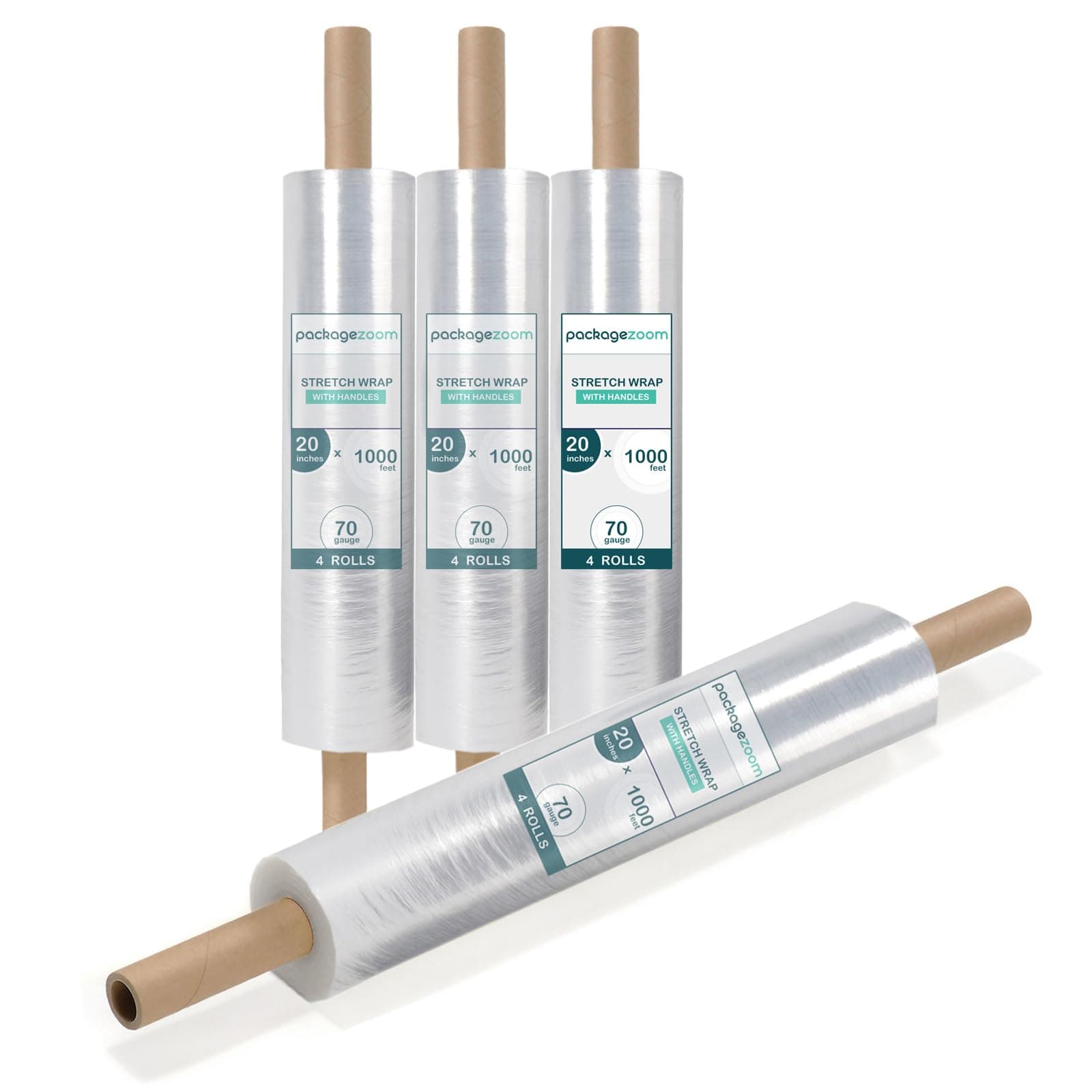 - PackageZoom 20 inch x 1000 Feet Stretch Wrap with Handle, Clear Stretch Film, 4 Rolls