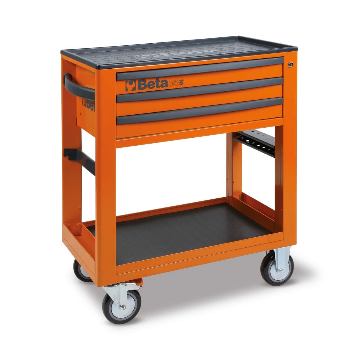Beta C50S-O Service Trolley with 3 Drawers, Tool Holder with 125 mm Wheels (one with Brake), 3 Drawers with Telescopic Ball Guide and Central Security Lock
