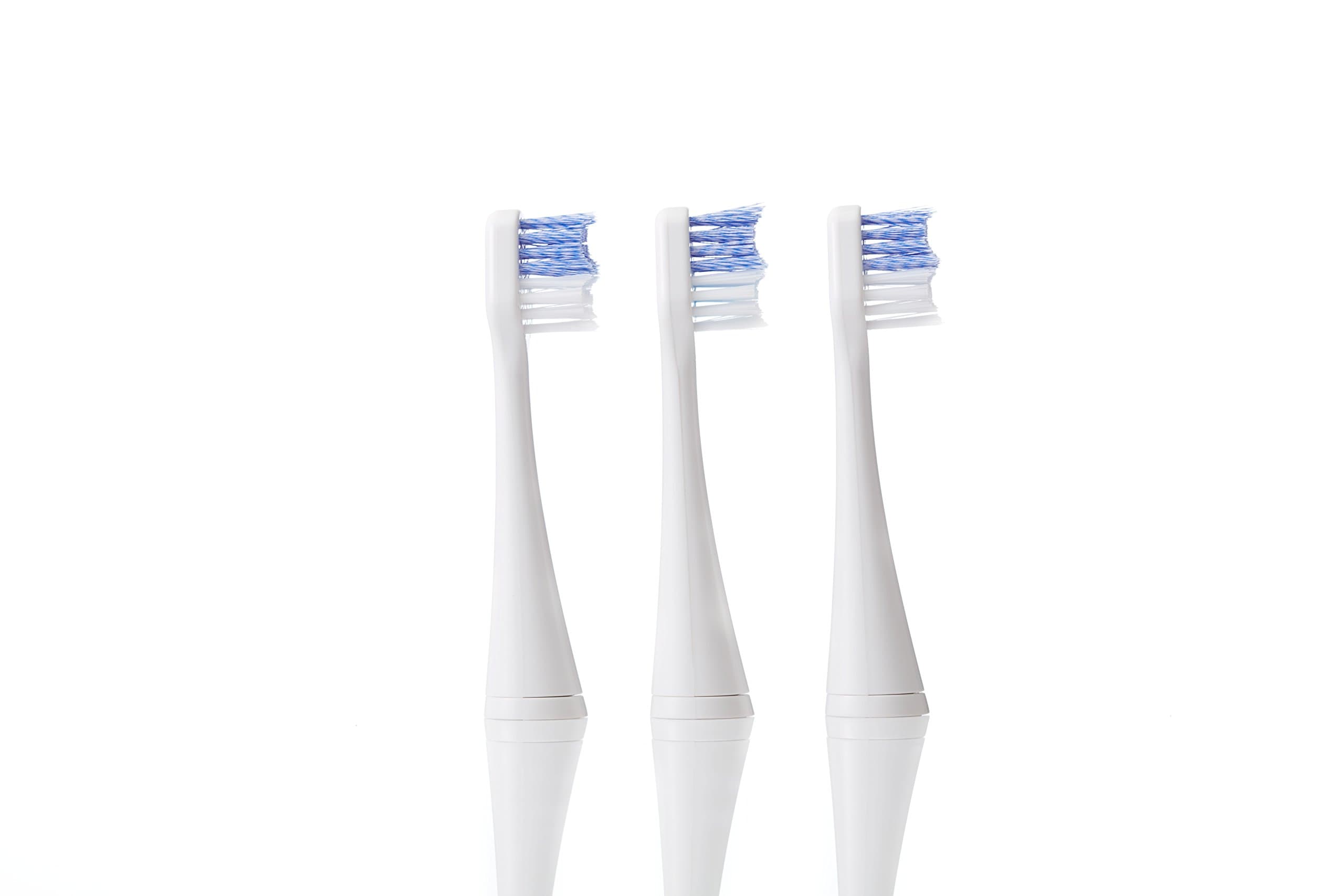 Vibrite Sonic Electric Toothbrush Heads, 3 White/Blue Replacement Brush Heads with Firm Tip Bristles for Teeth Whitening and Cleaning, Helps Remove Plaque (Not Compatible w/Wave Version)