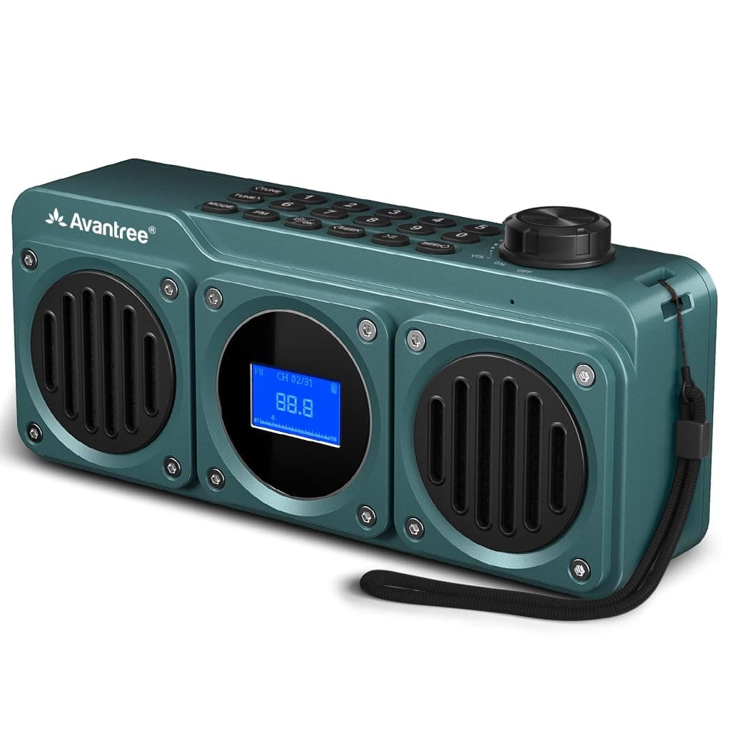 Avantree Boombyte FM Small Radio with Bluetooth Speaker, Portable with Powerful Sound, Stereo Sound, Micro SD Card Slot and USB Port, Battery-Operated MP3 Player, Blue