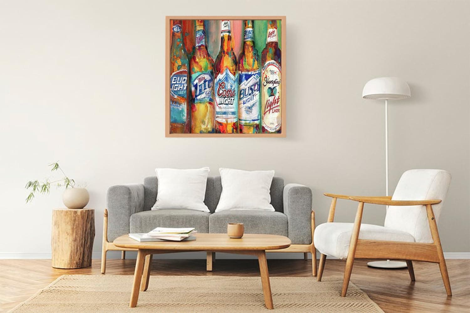 Printed Framed Canvas Painting for Home Decor Office Wall Studio Wall Living Room Decoration (22x22inch Wooden Floater) - Bud Light Miller Lite Coors Light Busch Light Yuengling Light Combo Beer