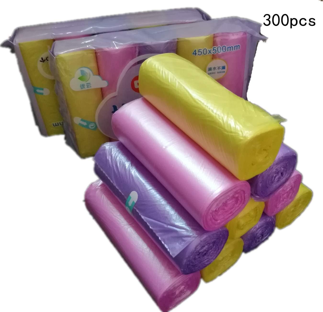 topwell Plastic Garbage Bags Kitchen Bin 300 Counts 10 Gallon Trash Bags Fun2Us Multicolor Kitchen Drawstring Strong Multipurpose Garbage Bags for Trash Can Garbage Bin (10 Rolls)