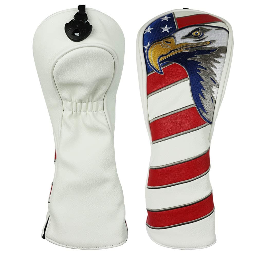 Patriotic USA Flag and Eagle White and Red Stripe Golf Club Covers Synthetic Leather Head Cover Driver 1 3 UT Fairway Wood UT Hybrid Headcovers Club Protection