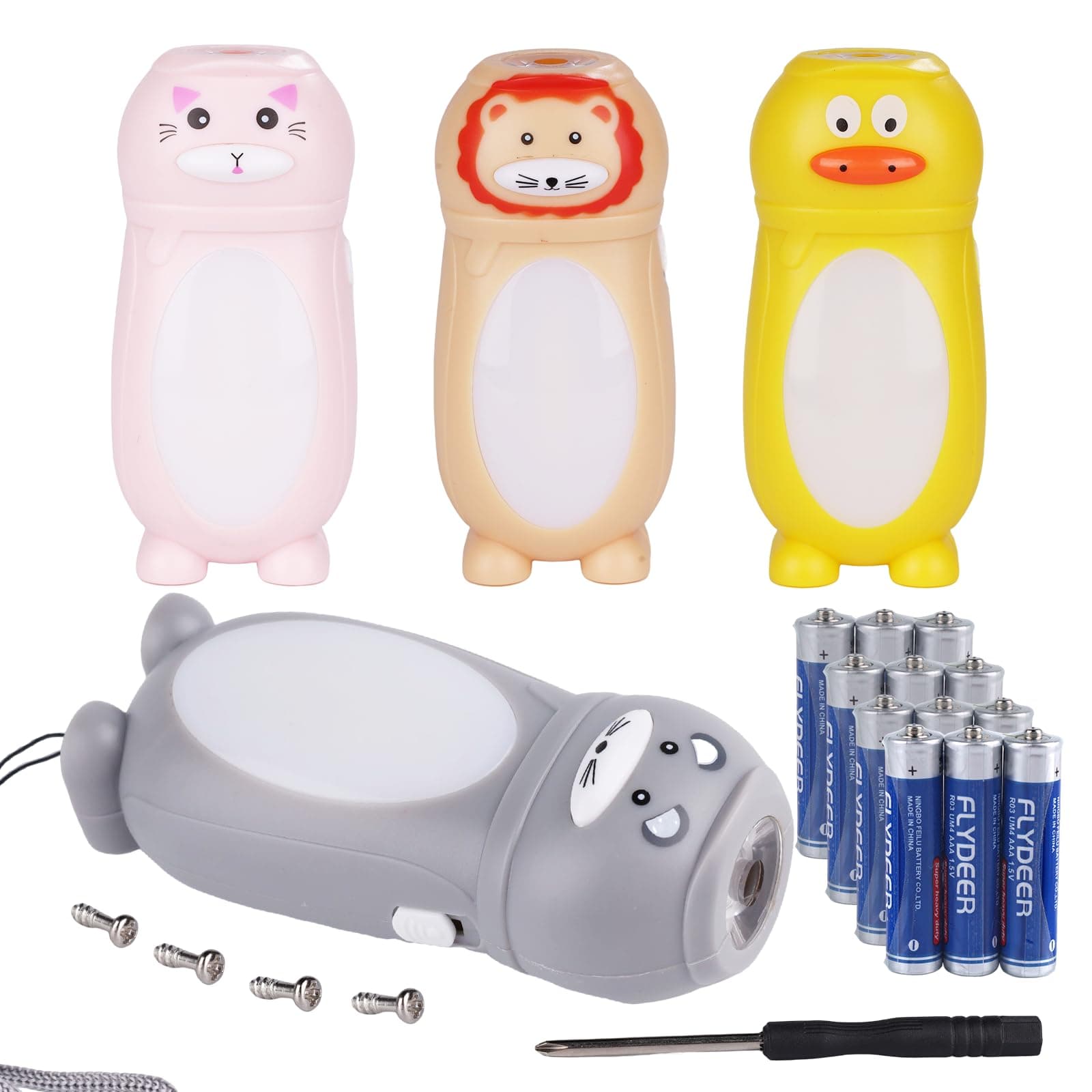 KunHe 4 Pack Animal Flashlights Stocking Stuffers Kids Small Mini LED Flashlight Camping Essentials for Kids Toddlers Lantern Cute Flashlight Christmas Gift for Girls Boys