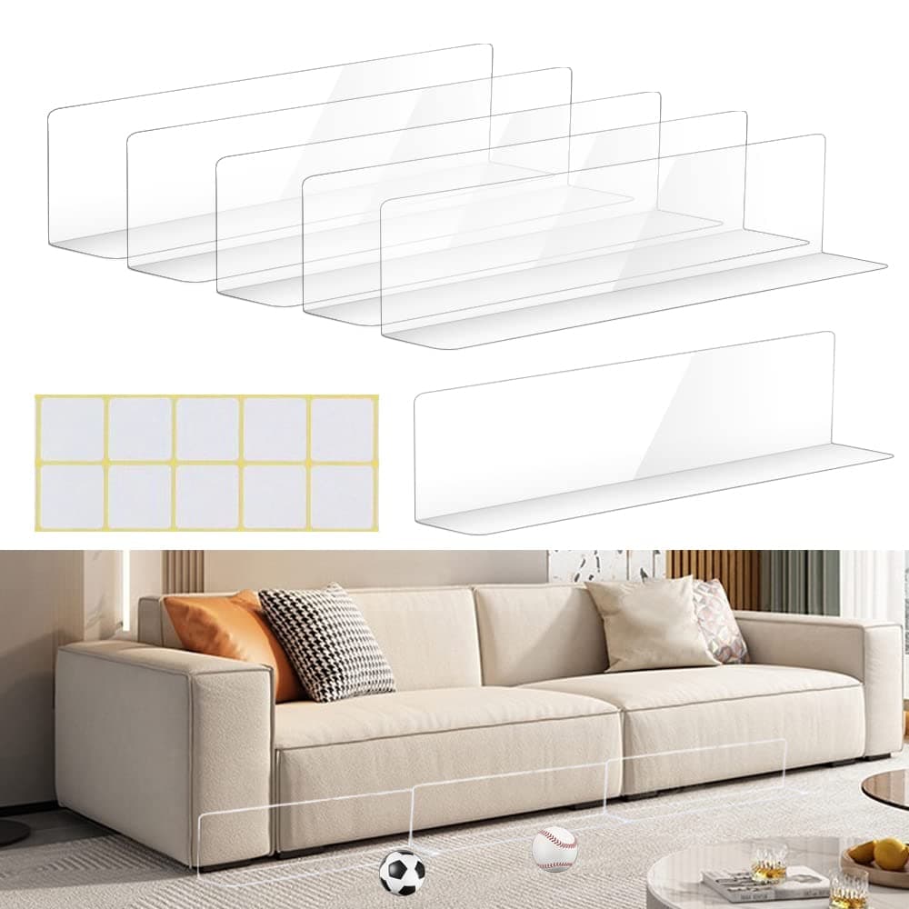 DI QIU REN 6 Pack(4.7"H,16"L) Under Bed & Couch Gap Stopper for Dogs & Cats - PVC Adjustable Clear Toy Blocker with Strong Adhesive