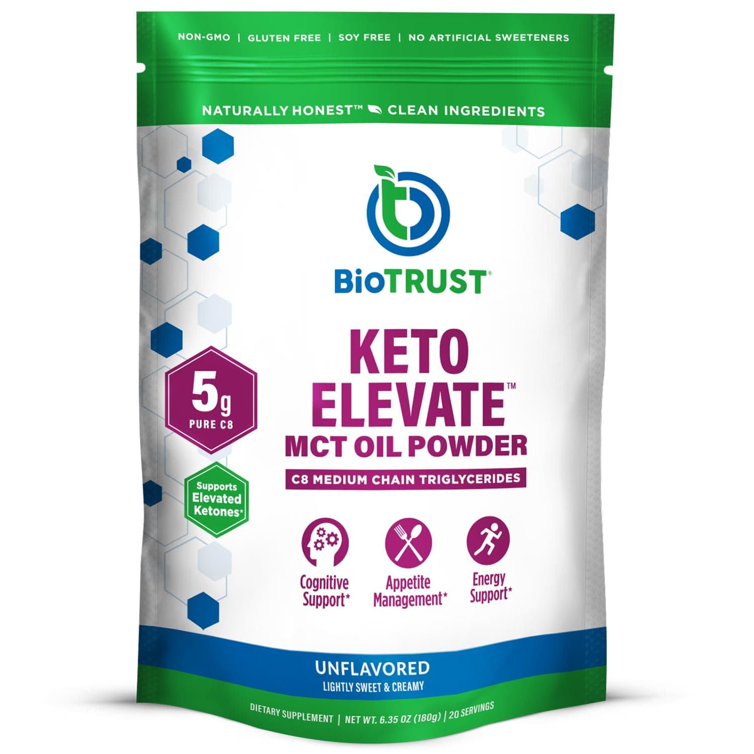 BioTrust Keto Elevate – C8 MCT Oil Powder – Ketogenic MCT Coffee Creamer, Keto Coffee Creamer – Clean Energy, Mental Focus & Clarity – 100% Caprylic Acid MCT Powder, Non-GMO (Unflavored, 20 Servings)
