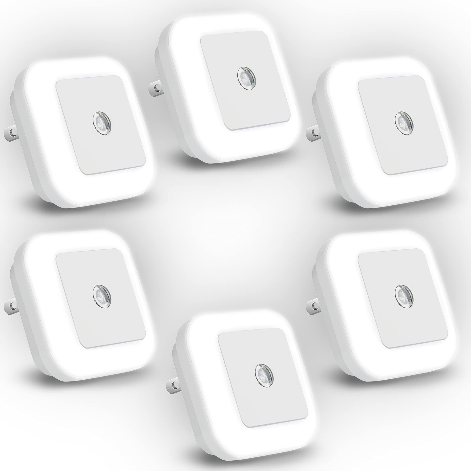 SUPERDANNY Plug-in LED Night Light Bright 0.8W Smart Dusk to Dawn Sensor for Kids Baby Bed Room Kitchen Hallway Bathroom Nursery Stairs or Any Dark Room, Daylight White, 6-Pack White