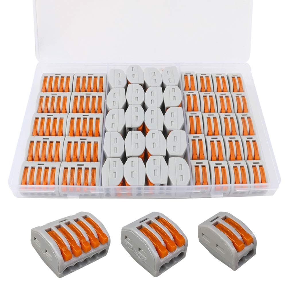 QitinDasen50Pcs Premium Lever-Nut Wire Connectors Set, Conductor Compact Wire Connectors, Quick Splicing Connector Cable Clamp Terminal Block Spring Connector (PCT-212, PCT-213, PCT-215)