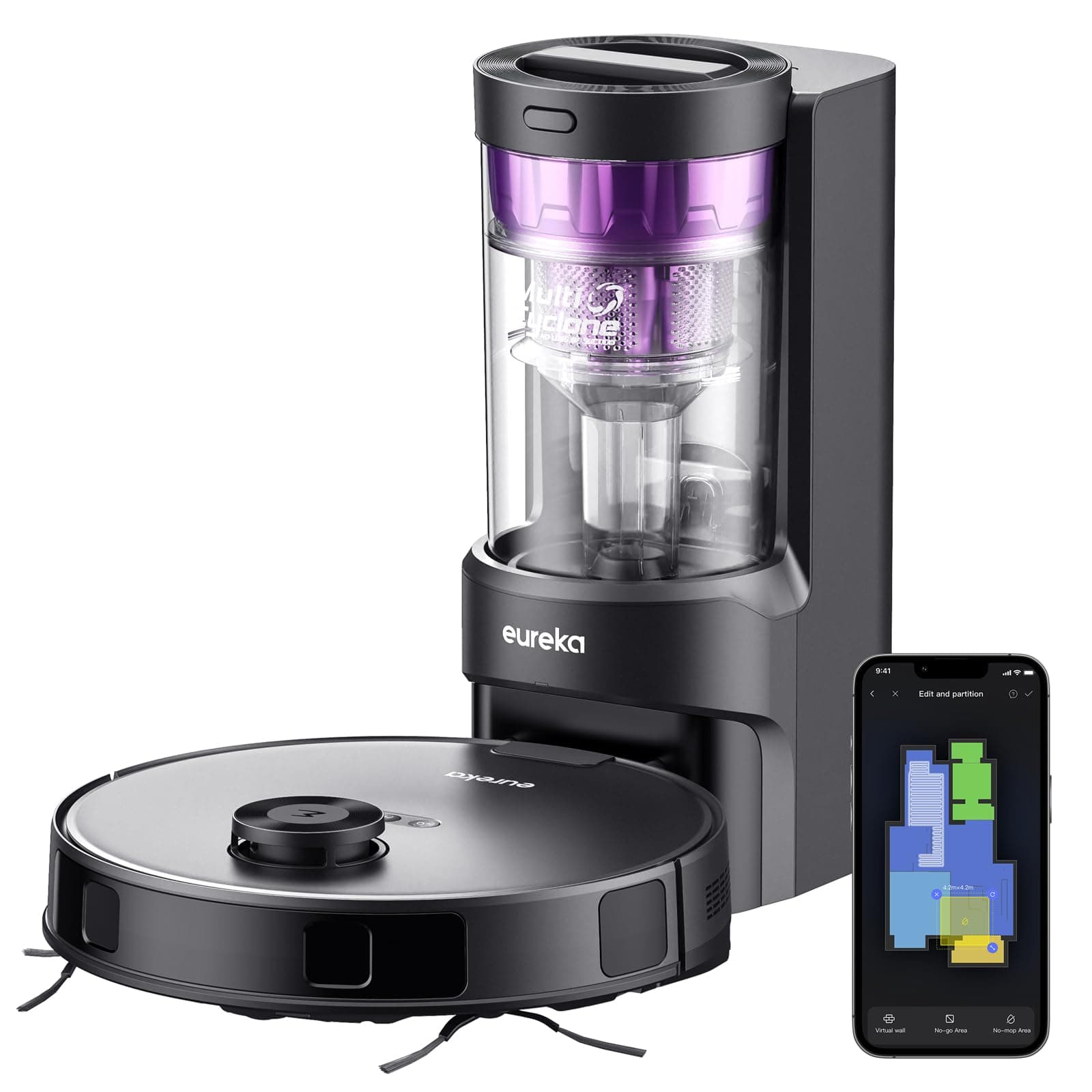 Robot Vacuum Cleaner with Bagless Automatic Emptying Station, Robot Vacuum Cleaner and Mop Combo, Capacity 45 Days, Suction Power 4000 Pa, Automatic Lifting Mop, LiDAR Navigation