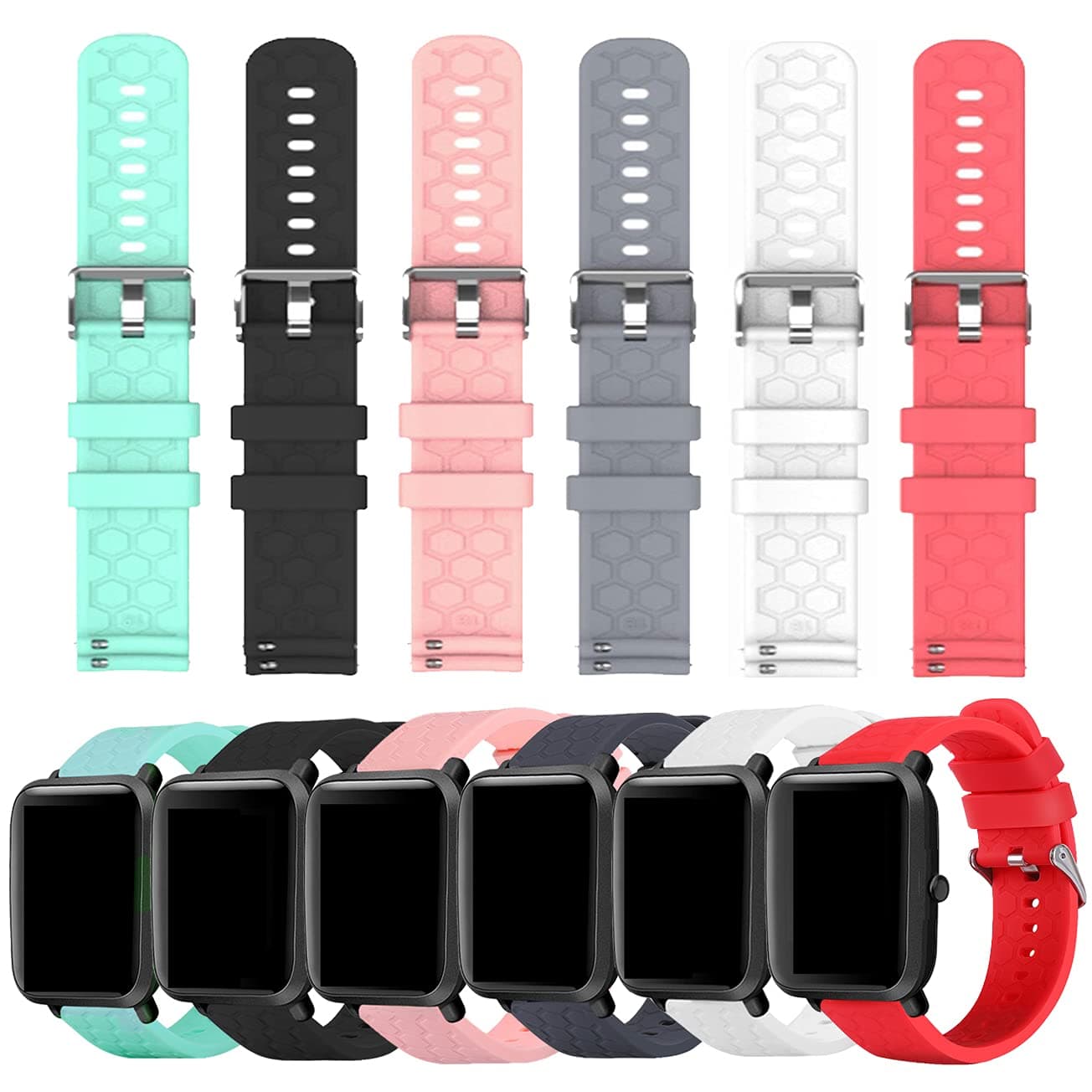 RuenTech 6-Pack Bands Compatible with FITVII H56 Smart Watch Bands, Soft Silicone Quick Release Replacement Bands for FITVII 1.7'' Smatwatch (not for H86) (Multicolor-6Pack)