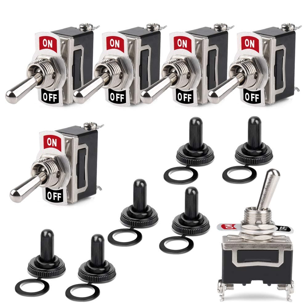 Heavy Duty Rocker Toggle Switch 15A 250V / 20A 125V AC ON/Off 2 Position SPST Toggle Switch with Waterproof Boot Cap Cover for Car Auto Boat, 6 Sets