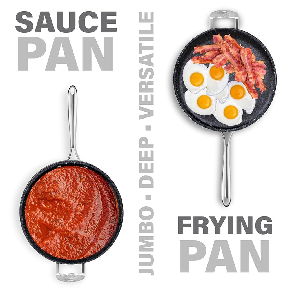 Granitestone Nonstick Sauté Pan with Lid – 5.5 Quart. Multipurpose Jumbo Cooker Fry Pan with Glass Lid, Stay Cool Handle + Helper Handle, Oven, Stovetop & Dishwasher Safe, 100% PFOA Free