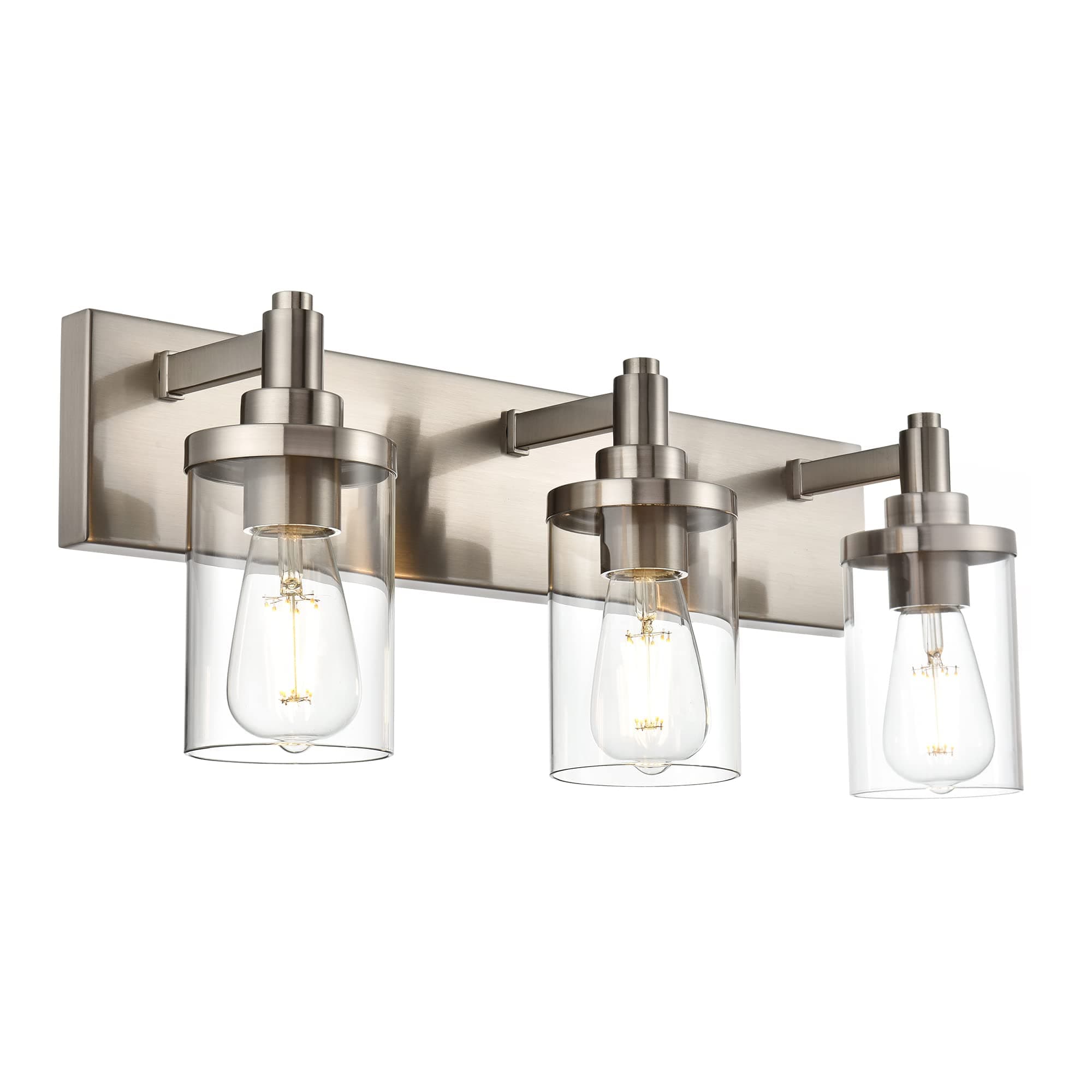 TULUCE Modern Bathroom Vanity Lights,3-Lights Wall Sconce Lighting E26 Base Brushed Nickel Industrial Wall Light with Clear Glass Shade Bathroom Light Fixtures for Mirror Bedroom Kitchen Hallway