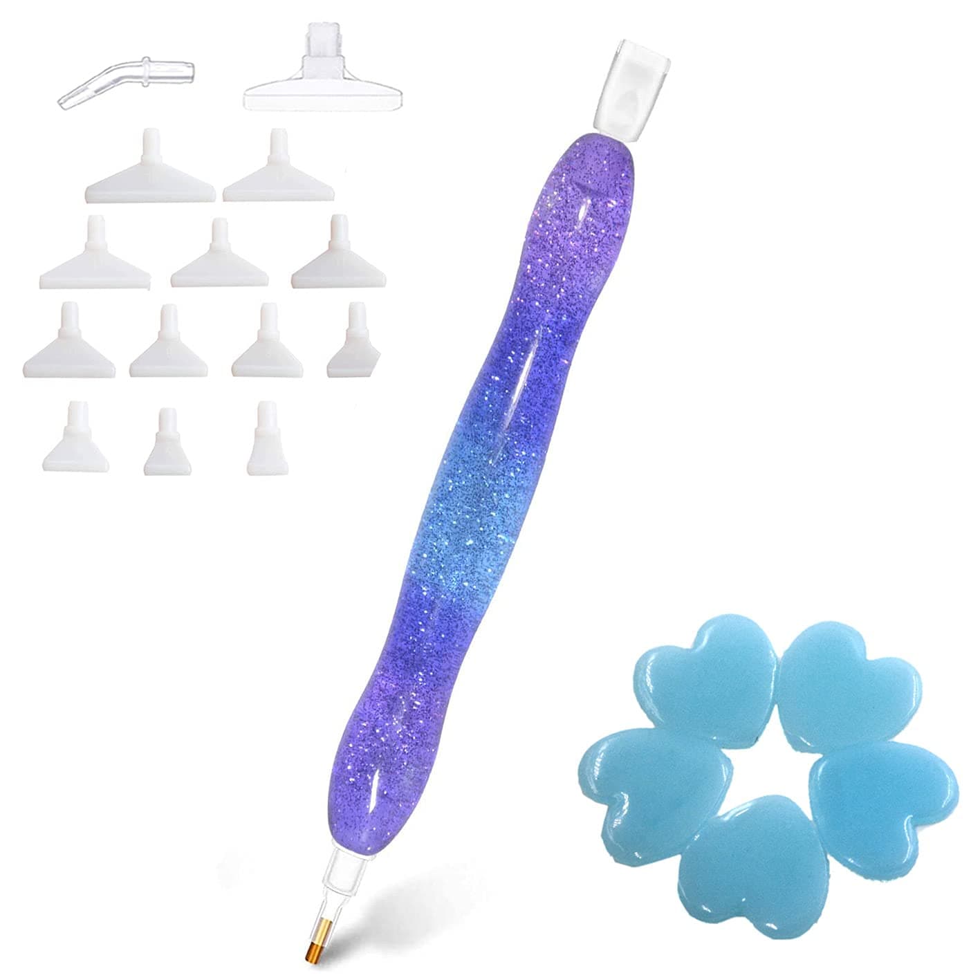 Diamond Painting Art Drill Bead Pen Accessories Tool Kit, 5D Resin Diamond Painting Drill Pen Stylus Tips Placers Heads and Glue Clays Shine Purple
