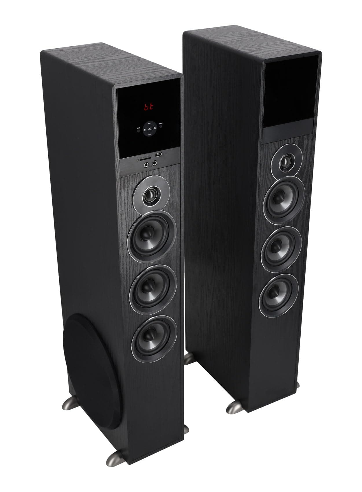 TM150B Powered Home Theater Tower Speaker System, Black, 1000W, 10" Subwoofers, Bluetooth, USB/SD Playback, FM Radio, Remote Control, Karaoke Ready, Perfect for Home Entertainment
