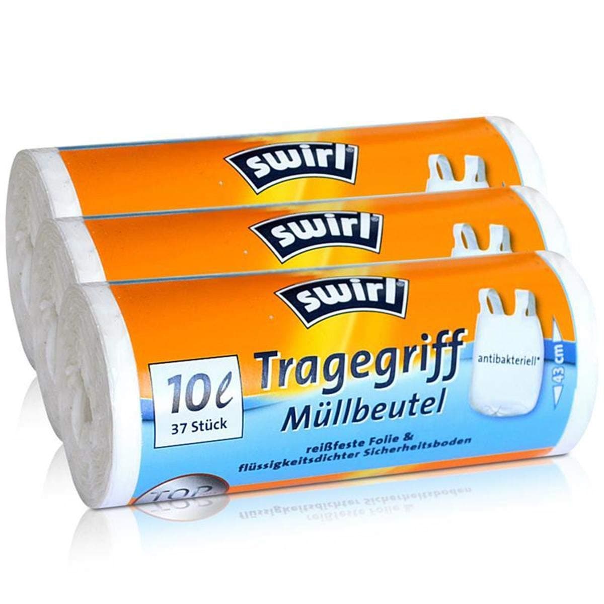 3 Packs of Swirl Handle Bin Liners 10L (37/Roll)