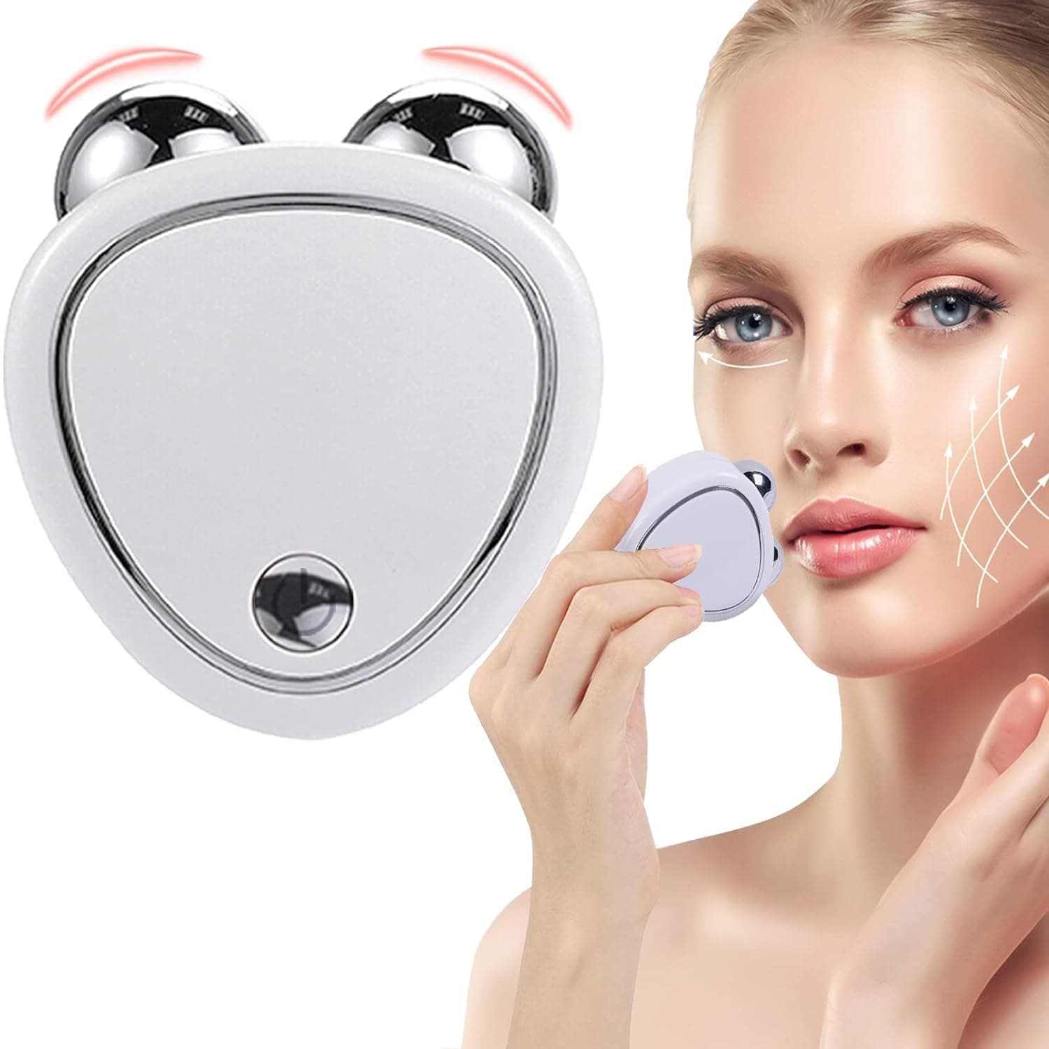 Microcurrent Facial Device, Anti Aging Microcurrent Facial Massager, Face Lift Device Skin Tightening Machine, USB Mini Face Roller Massager for Women(Silver Button)