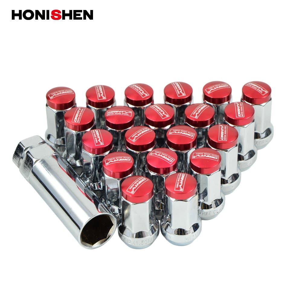 HONISHEN Racing Car Lug Nut/Chrome/20+1 Pack (12x1.5, Red)