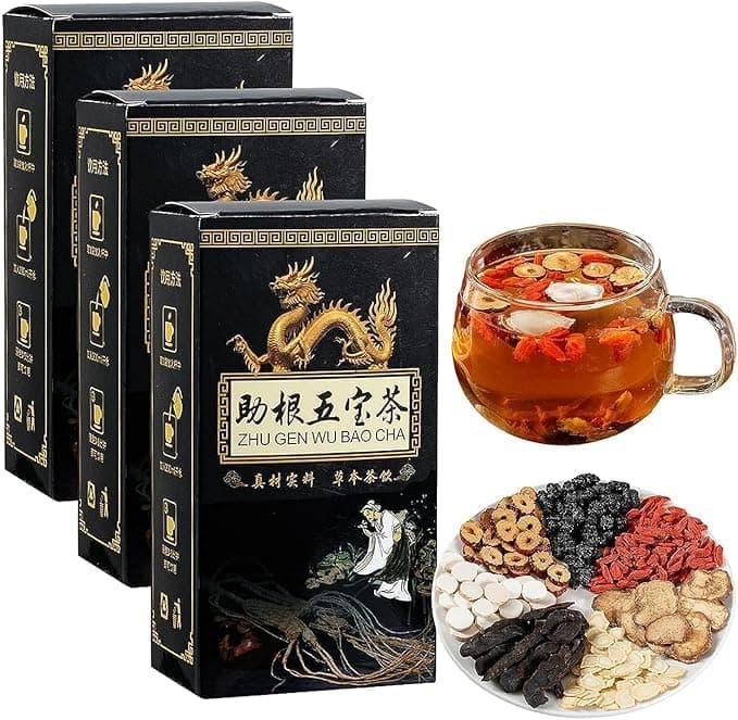 Ginseng Five Treasures Tea Kidney Tea,Men’s Essentials Kidney Tea,Kidney Tea Formula Ginseng Five Treasure Tea,Men's Essentials Five Flacors Kidney Tea,Liver and Kidney Care Tea (3 Box)