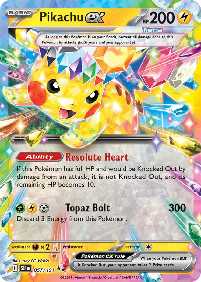 Pokemon - Pikachu ex 057/191 - Surging Sparks – Tera Double Rare – Foil Single Card