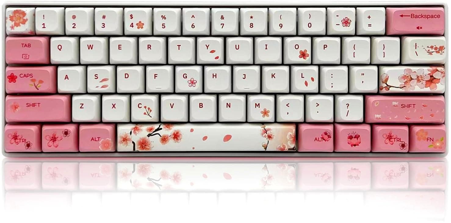 BOYI Wired 60% Mechanical Gaming Keyboard,61 Mini RGB PBT Keycaps NKRO Programmable Type-C Wired Keyboard Cherry Blossom Pink Cute Compact Keyboard for Gaming/Working