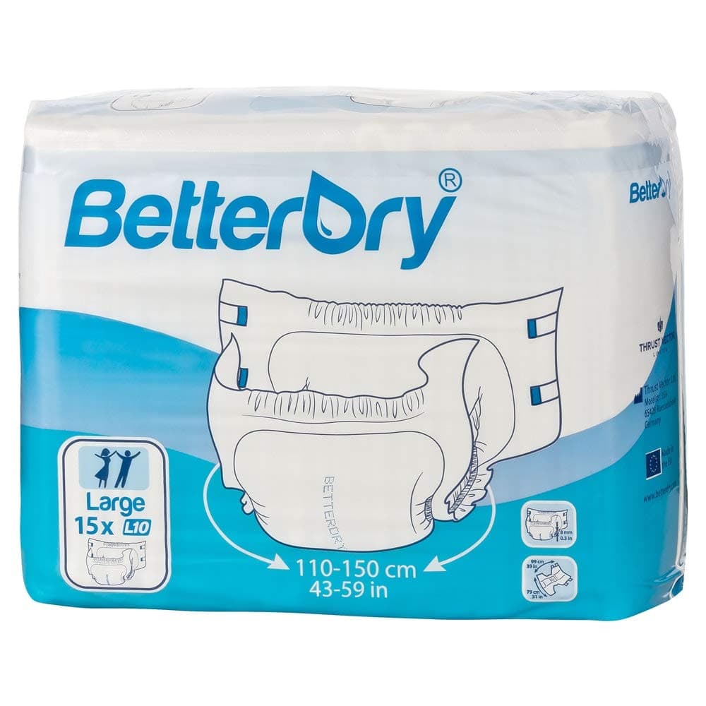 BetterDry Adult Diaper, Poly-Backed with a Thick Core Keeps You Dry All Day and Night, Comfortable and Full Range of Movement (Medium - 15 Count)