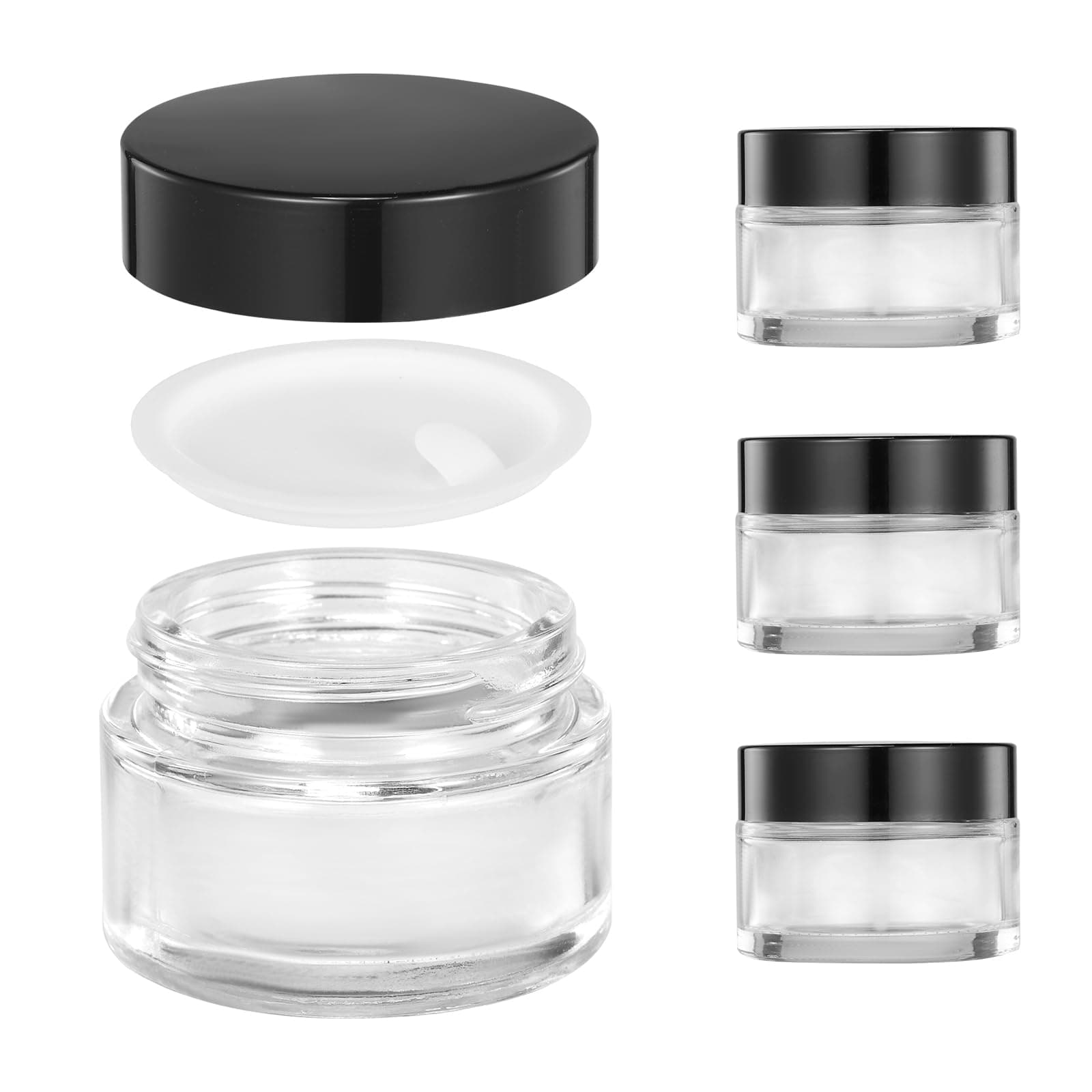 ZIYIZE 4 Pack Clear Small Glass Jars with Lids and Inner Liners, 30 ml Reusable Small Glass Containers for Creams, Lotion, Cosmetic, Spice, Powder