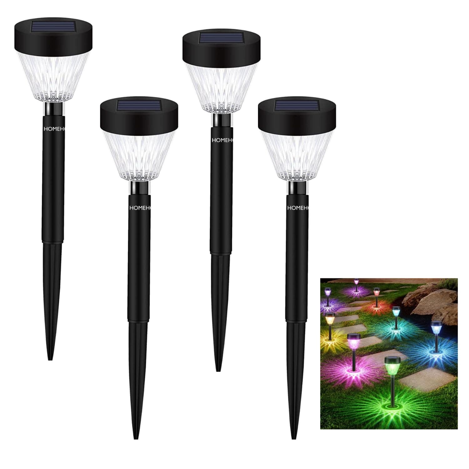 Homehop Solar Light Outdoor LED Decorative Waterproof Automatic Wireless Bollard Ground Lamp for Pathway, Home Garden Driveway Lawn (Pack of 4, Multicolor Mode)