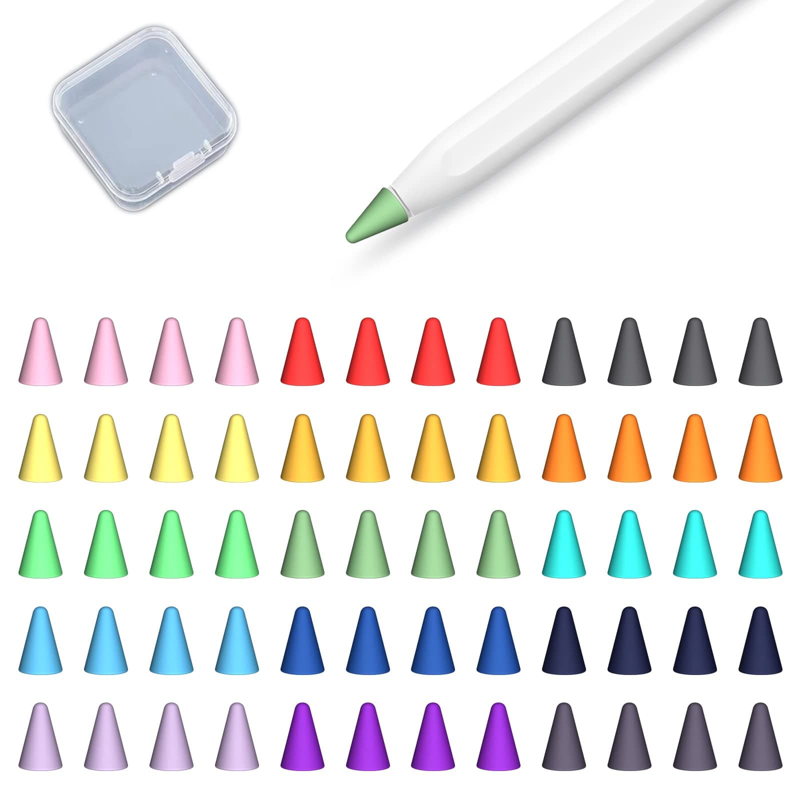 60 Pack Tip Cover for Apple Pencil 2nd Generation and 1st Generation, Comaptible with Apple Pencil Nib, Anti-Slip Slicone Tips Cover, Medium Resistance, Multicolor