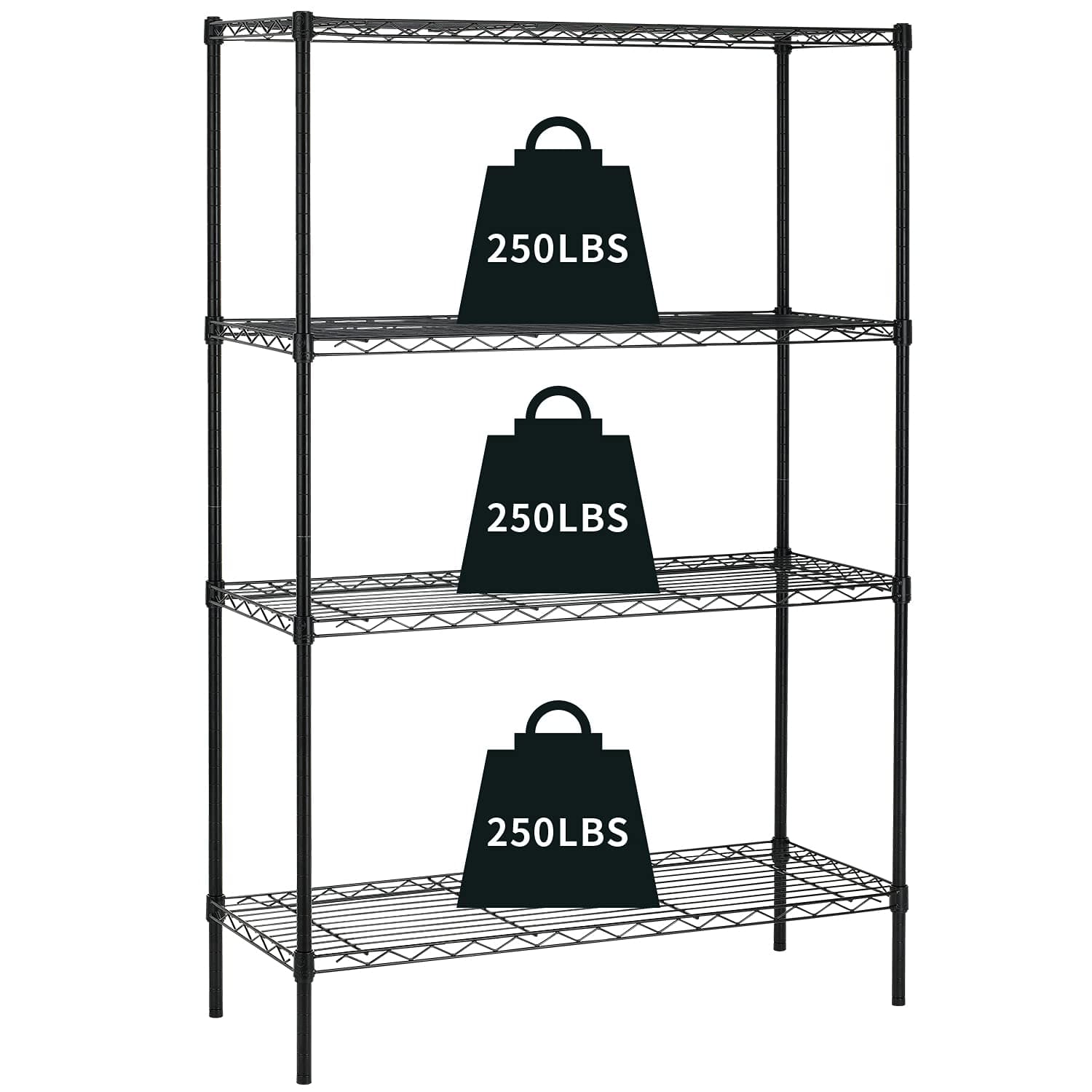 HCY 4-Tier Wire Shelving Unit Storage Shelves Shelf Organizer 54"x36"x14" Heavy Duty Metal Storage Rack NSF Height Adjustable for Laundry Bathroom Kitchen Garage Pantry Organization(Black)