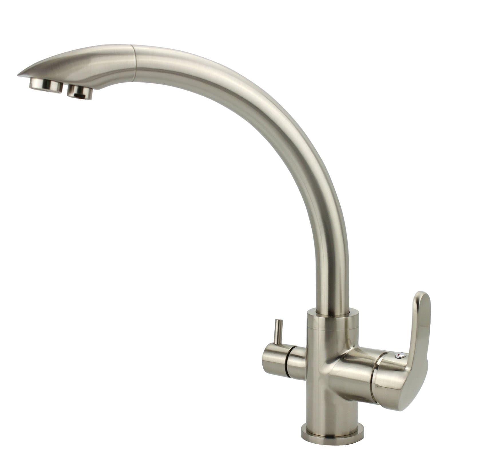 WL-304N Three Way Kitchen Faucet for Reverse Osmosis System Brass Construction Brushed Nickel Finish