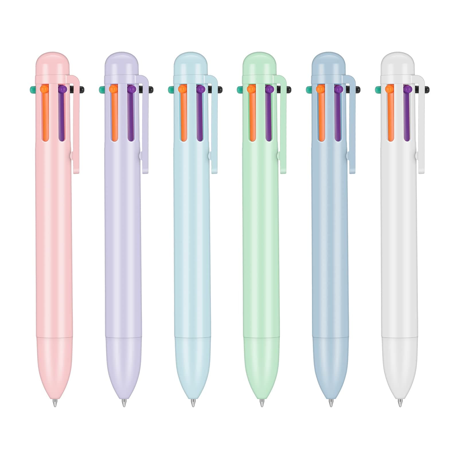 AKlamater 6 Pack 6-in-1 Retractable Ballpoint Pens, Multi Coloured Pens All in One, Pens Multipack Coloured with 0.5mm for School Office Supplies Students Children