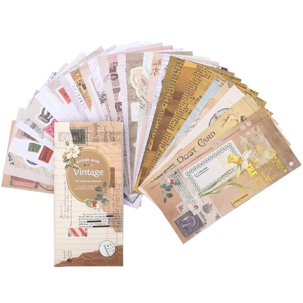 Vintage Things Sticker Set (30 Sheets) Adhesive Stickers Postmark Plant Musical Note Old Stuff Travel Label for Scrapbook Album Planner Journal Agenda Art Craft DIY Stationery Gift Packing Decoration