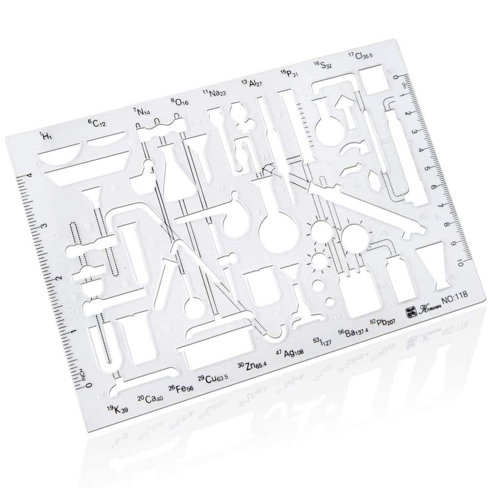 Organic Chemistry Stencil Drawing Drafting Template Clear Plastic School Lab Laboratory Chemical Engineering Equipment Symbols