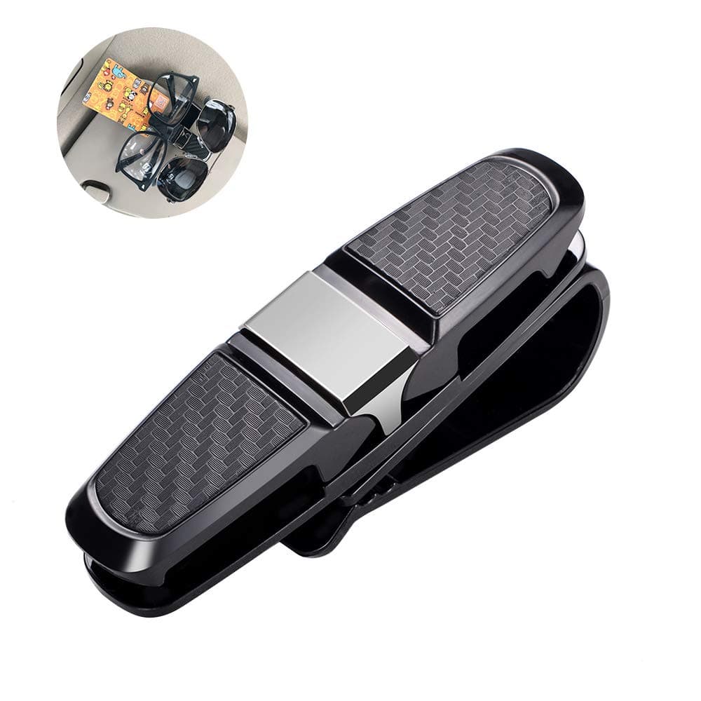 PLUSLOR Double Sunglasses, Glasses Holder Clip for Sun Visor - Conveniently Holds 2 Pairs of Sunglasses and 1 Parking Ticket