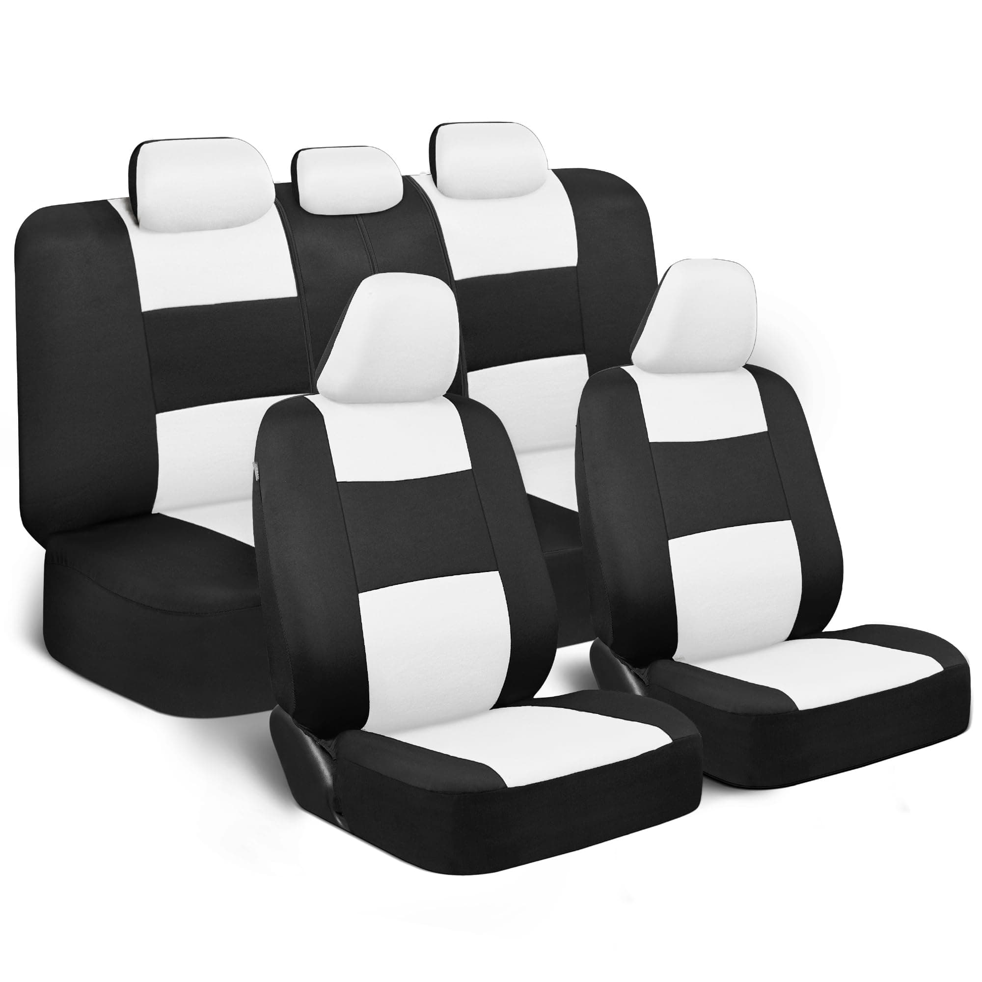 PolyPro Car Seat Covers Full Set in White/Black – Front and Rear Split Bench Seat Protectors, Easy to Install, Interior Covers for Auto Truck Van SUV