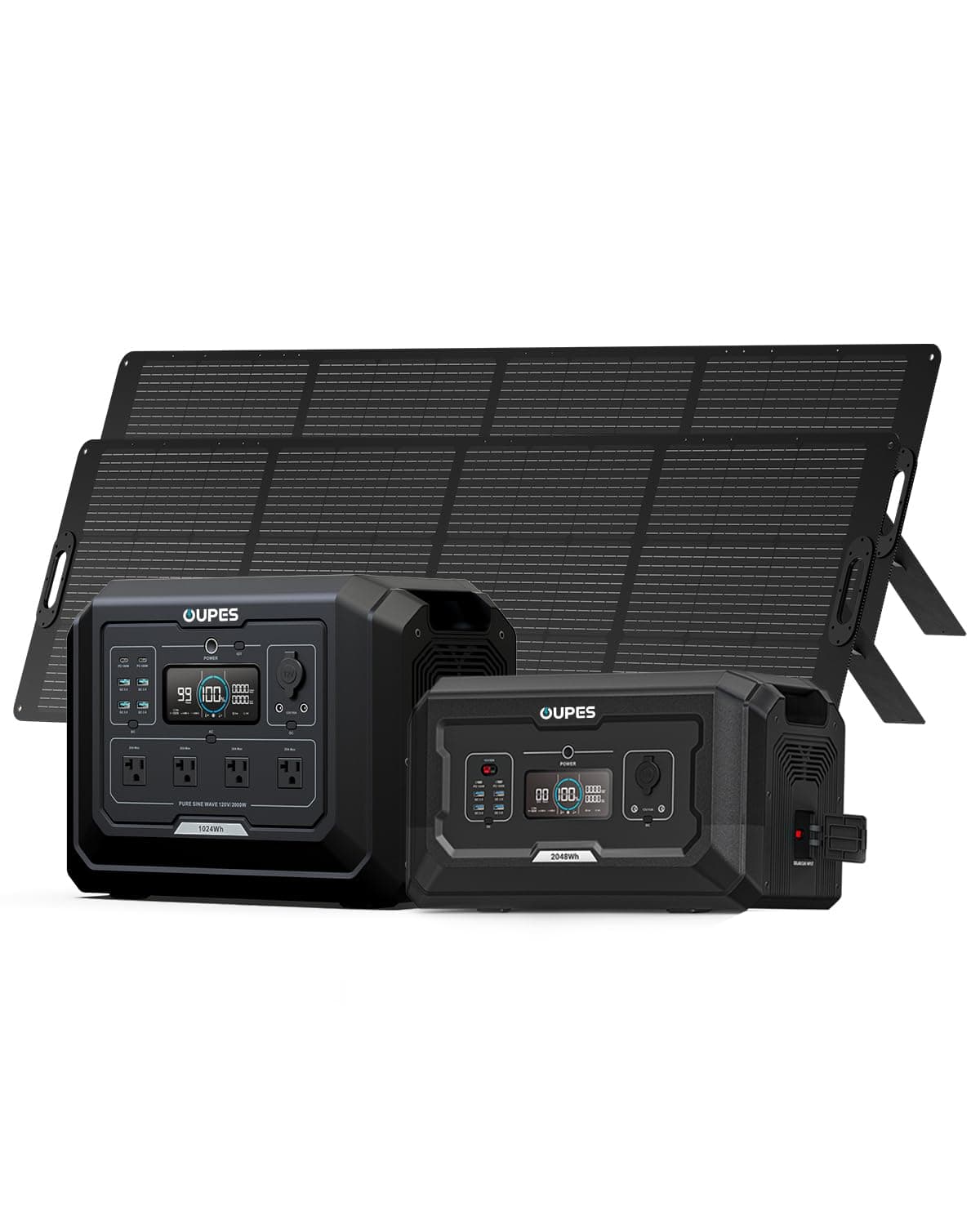 OUPES 3072Wh Mega 1 Power Station Bundle with B2 Extra Battery & 480W Panel Included, 2000W (4500W Peak) LiFePO4 Battery with UPS & APP Control, for 24/7 Off-Grid Power, Power Outage, Blackout, RVs