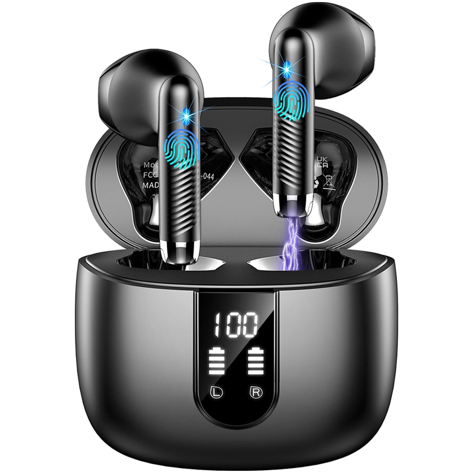 Wireless Earbuds, Bluetooth 5.4 Headphones in Ear 2025 Wireless Earphones with 4 ENC Mic, Mini Ear buds with HiFi Stereo Deep Bass, 56H Playtime Dual LED Display, Bluetooth Earbud IP7 Waterproof USB-C