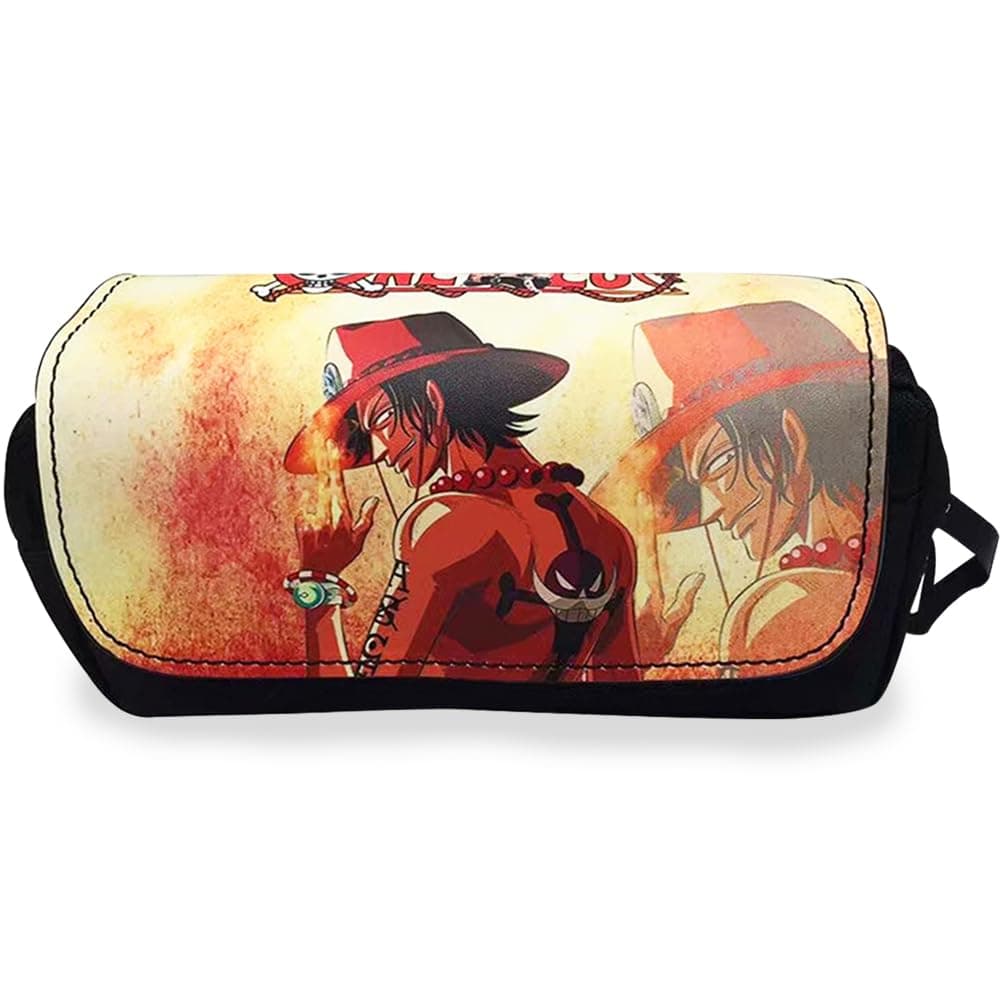 Hilloly One Piece Pencil Bag, One Piece Pencil Case Large Capacity Anime PU-Leather Zippers Pen Bag Double Layers Pencil Case for Kids Home Office School Supplies